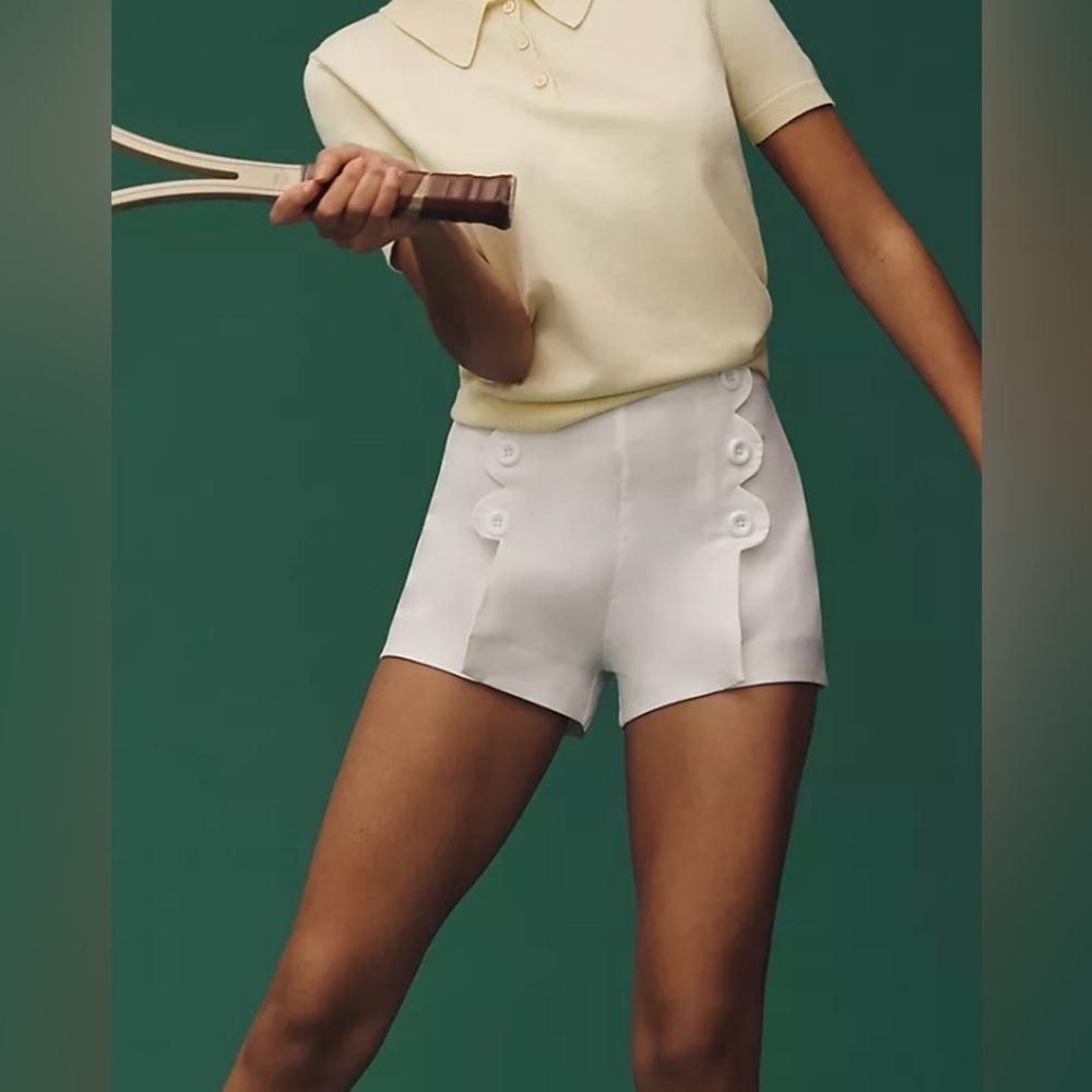 Anthropologie Maeve Scallop Button Shorts White Women's - Picture 3 of 8